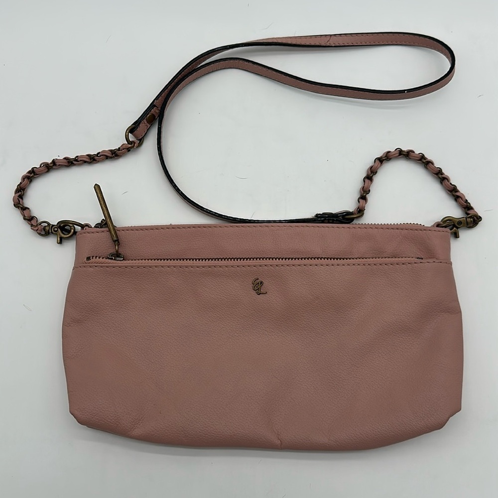 Elliott Lucca Pink Clutch with Textured Leather and Zipper Closure